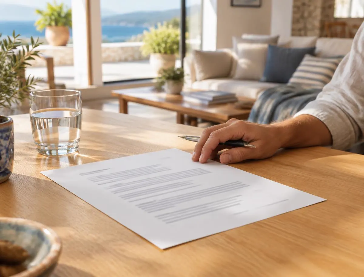 Illustration : un devis imprimé consulté à une table, stylo en main